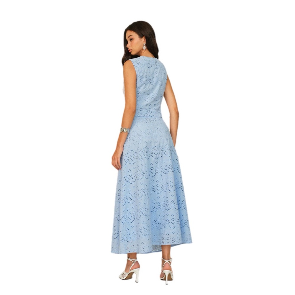 Commense Light Blue Eyelet Two-Piece Skirt Set - Picture 2 of 14